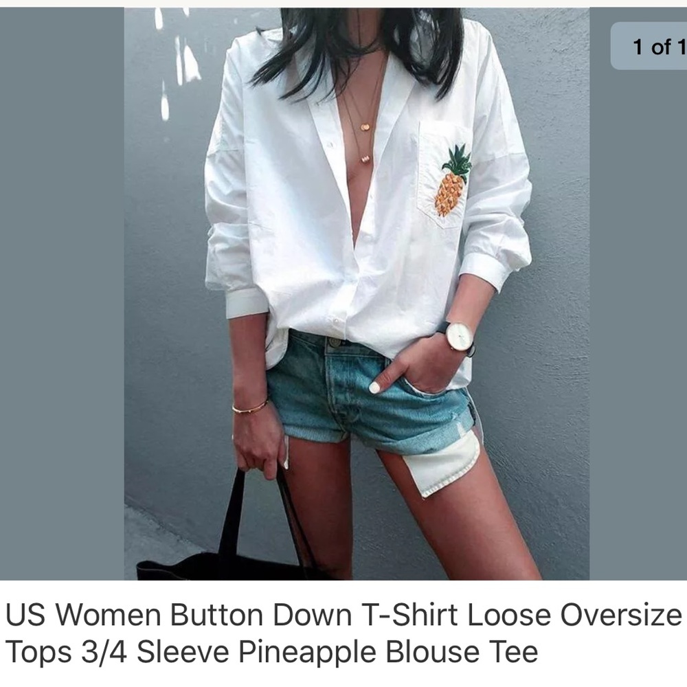 ๐ Host Pick ๐ NWT New white long sleeve pineappl - Picture 2 of 8